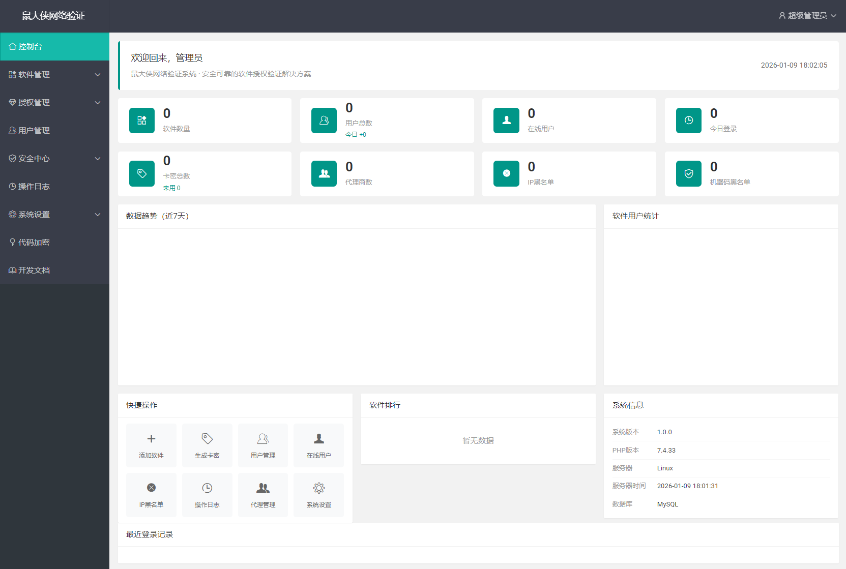 鼠大侠网络验证系统源码 一机一码授权验证 全开源初晨源码之家-源码-小程序-免费源码初晨之家-网站源码-小程序源码-网页源码-游戏源码